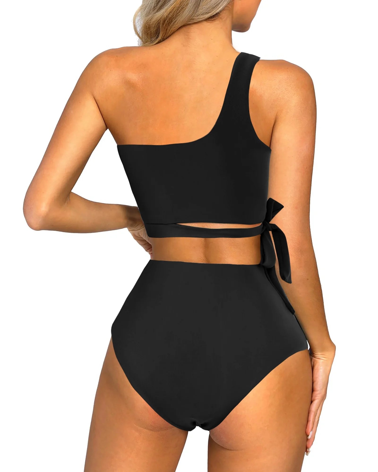 One Shoulder Womens Bikini Sets High Waisted Bathing Suits for Women Tie High Cut Swimsuits