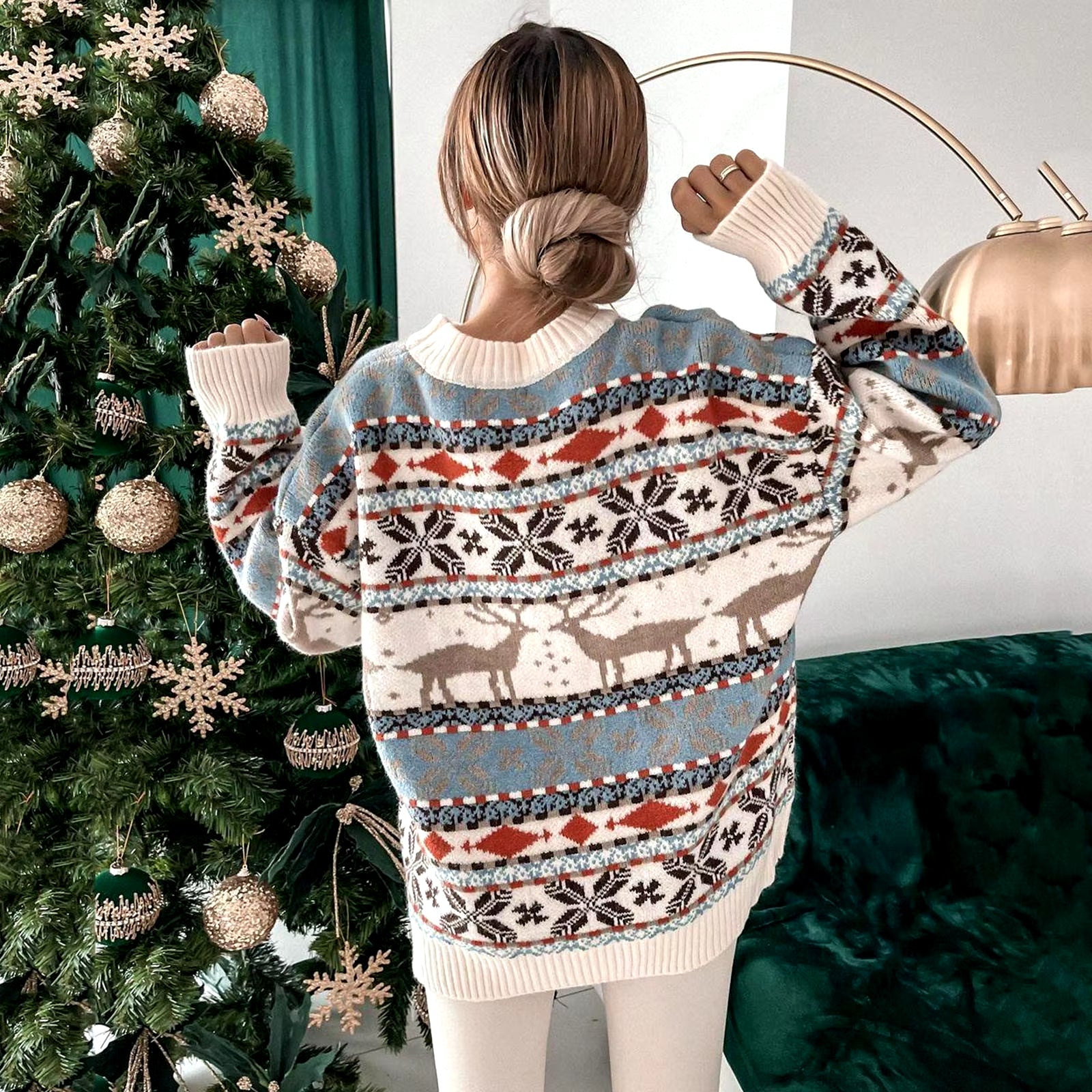 Ugly Christmas Sweater 2024 Women Knitted Sweater Xmas New Years Reindeer Elk Knitwears Jumper Top Autumn Winter Pullover