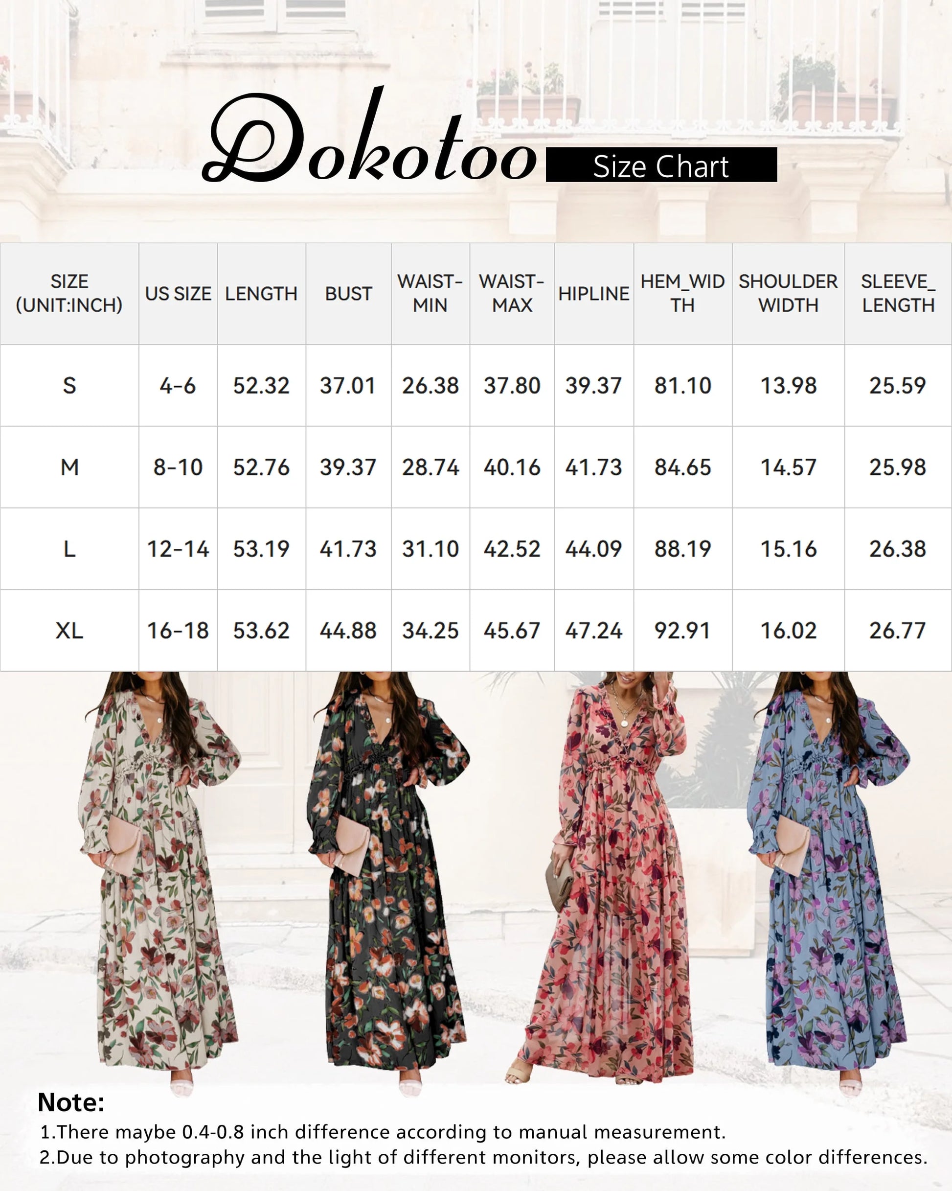 Women'S Apricot Floral Maxi Dresses Casual Deep V Neck Long Sleeve Evening Dress Cocktail Party Dress for Women, US 16-18(XL)