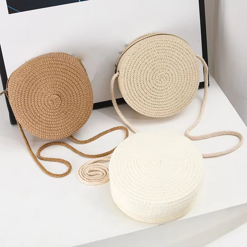 Gusure Summer Woven Straw Crossbody Bags for Women Fashion round Handmade Rattan Beach Small Handbag Travel Female Shoulder Bag